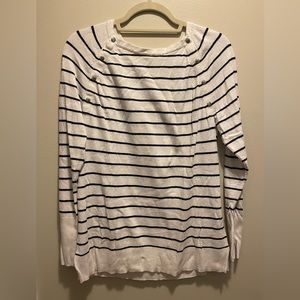Motherhood Maternity Nursing Sweater 
White/Blue Stripes
Silver Snaps 
Large